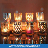 Grid, Vertical Stripes, Wave, Five-Pointed Star Design Glass Candle Holder