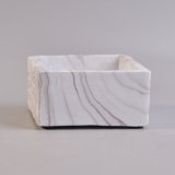 Square Shape White Marble Finish Water Transfer Ceramic Candle Holder 