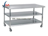 Stainless Steel Table with 2 Under Shelves and Castor /Moving Working Table/Kitchen Table/Workbench (Round tube)