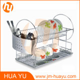 2 Tiers Chrome Stainless Steel Dish Rack for Kitchen Ware