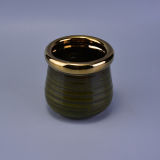 Green Glazing Ceramic Candle Holder with Gold Metallic Top 
