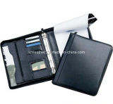 Embossed Black Leather Ring Binder Folder with Notepad
