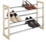 Wood Chrome Shoe Rack-Natural, Expandable