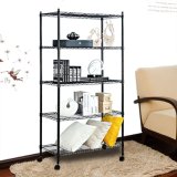 Epoxy Black 5 Tiers Adjustable Multifunctional Standing Metal Wire Living Room Rack 900*350*1800