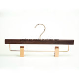Popular Wooden Pants Hanger with 2 Rose Gold Metal Clips (YL-a007)