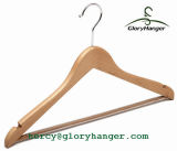 Natural Wood Garment Usage Top Wooden Hanger with Non-Slip Bar