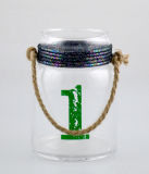 Glass Candle Holder with Colorful Rope and Jute Handle