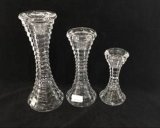 Transparent Eight Edged Banded Glass Candle Holders Candlestick