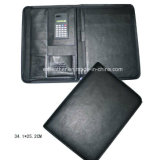 A4 Black Zip Leather Bound Padfolio with Calculator