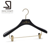 Black Wooden Hanger with Clips and Bar