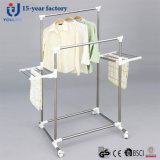 Stainless Steel Double Rod Clothes Hanger with Two Extra Racks