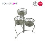Shabby Vintage White Metal Flower Stand with Three Pot on Stand Side Table Chic Plant French Country