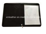 Business Black Leather Zipper Padfolio with Notepad