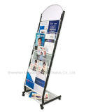 Supermarket Multilayer Movable 4 Wheels Metallic Bookshelf Brochure Rack