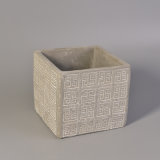 Antique Deco Square Debossed Cement Candle Holders