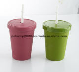 Customize Bamboo Fiber Water Drinking Cup with Lid and a Straw Hole