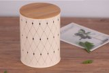Bamboo Lid Galvanized Round Storage Tin Caddy Canister
