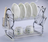 Chrome-Plated Steel 2-Tier Dish Rack with Drainboard / Cutlery Cup