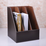 A4 Brown PU Leather File Holder Box with 3 Dividers