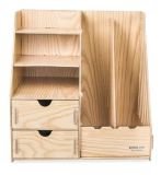 Wooden DIY Desk Organizer with Drawer and Magazine Holder D9116