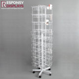 Rotating Iron Bottle Rack Floor Metal Cup Display Stand with Wheels