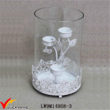 Hurricane Glass Metal Distressed White Wedding Candle Holder