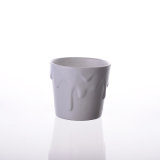 White Color Wax Tear Finish Outside Ceramic Candle Holder with Capacity 12oz