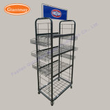 Stackable Supermarket Wrought Iron Storage Wire Basket Stand with Wheels