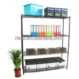 DIY Adjustable 4 Shelf Black Coated Metal Office Wire Storage Rack Shelf Unit for Sale