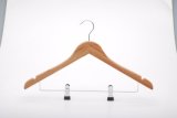 High Quality Natural Color Bamboo Suit Clothes Hanger with Trousers Press