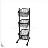 Movable Metal Wire Basket Display Rack with 4 Wheels