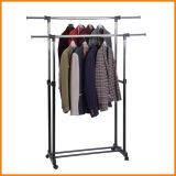 Hi-Quality Double Layer Clothes Rack Hanger with Wheels for Drying Clothes Jp-Cr402
