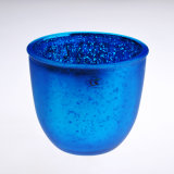 Blue Color Frosted Mercury Glass Candle Holder