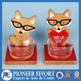 Wooden Fox with Clear Glass for Candle Holder