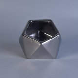 Pentagon Diamond Shaped Ceramic Candle Holders with Metal Glazed Decoration