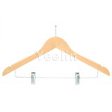 Wood Clothes Hanger with Chrome Clips (YW200-6612NSP)