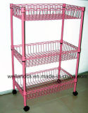 Adjustable 3 Tiers Colorful Metal Wire Kitchen Basket Rack with Wheels