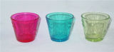 Clear V-Shaped Colorful Glass Candle Holder with Embessed Pattern Design (DRL06160)