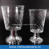 Clear / Transparent Glass Hurricane Candleholder with Slivery Stand
