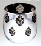 Glass Candle Holder with Flower Pattern Printing