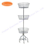 3 Tier Durable Metal Wire Store Basket Holder Toy Storage Spinner Display Rack with Wheels