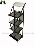 Durable Movable Metal Magazine Display Rack with 4 Wheels