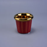 Red Glazing Ceramic Candle Holder with Gold Metallic Top