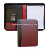 Multi Color Zip Office Leather Portfolio Case with Calculator