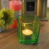 Square Glass Candle Holder with Green Color