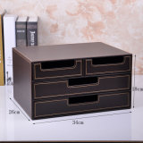 Luxury Brown Leather Office Storage Drawer Box