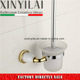 Gold Luxury Chrome Toilet Brush Holder with Glass Tumbler