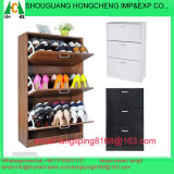 Walnut Color/Black/White Color Three Doors Shoe Cabinet