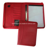 Red A4 Zip Leather Ring Binder with Notepad