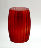 Cylindrical Red Candle Holder with Vertical Flute